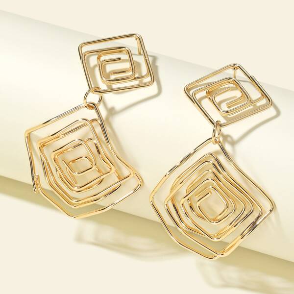 

Hollow Geo Drop Earrings, Gold