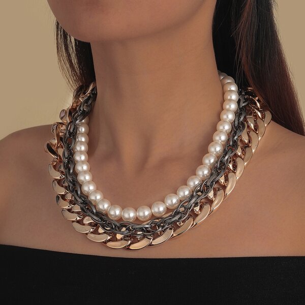 

Faux Pearl Decor Layered Necklace, Multicolor