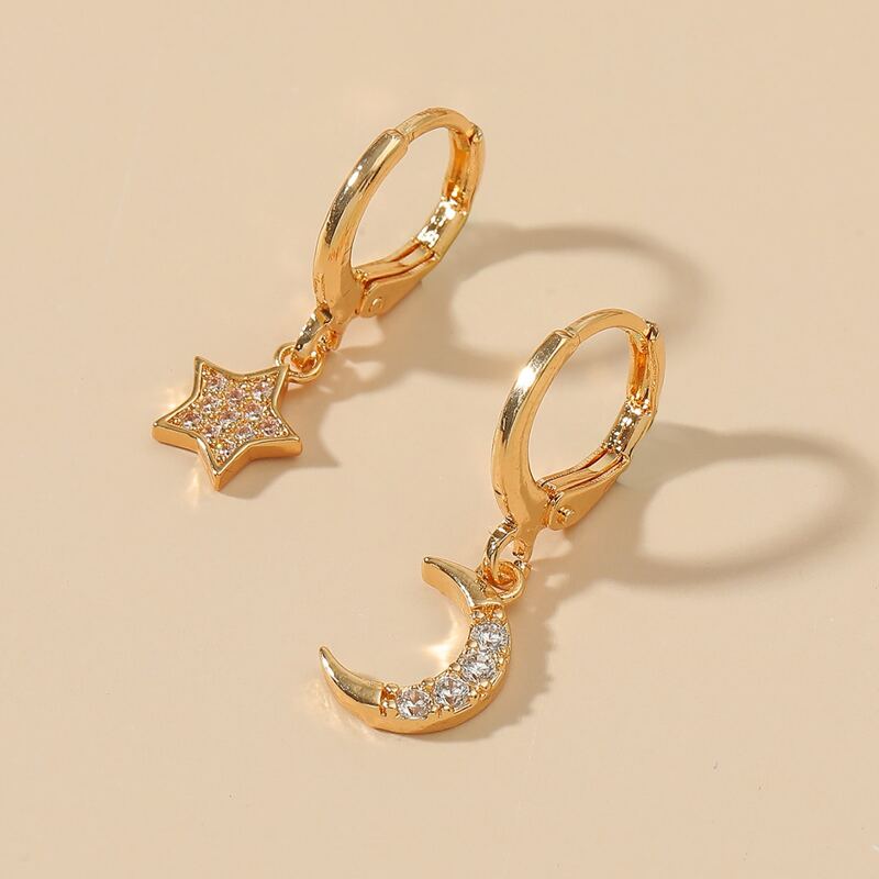 

Rhinestone Star & Moon Drop Earrings, Gold