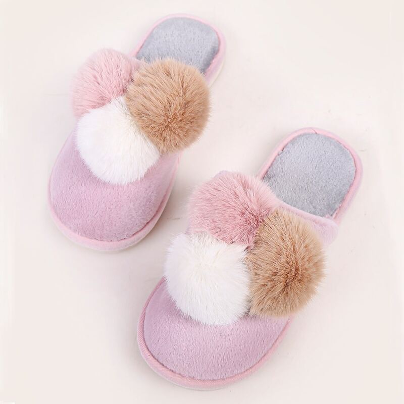 

Pom Pom Fluffy Slippers, Baby pink