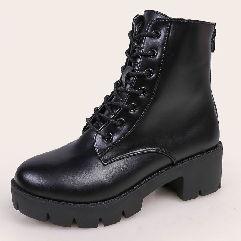 

Lace-up Chunky Heeled Ankle Boots, Black