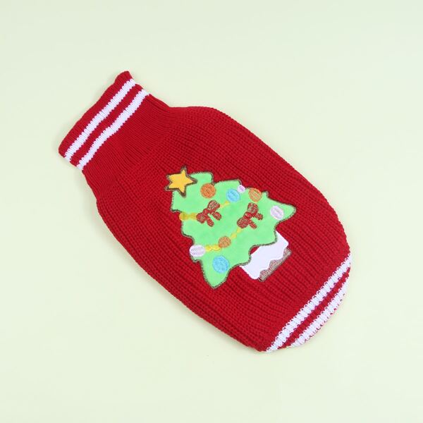 

Christmas Tree Embroidered Dog Sweater, Red