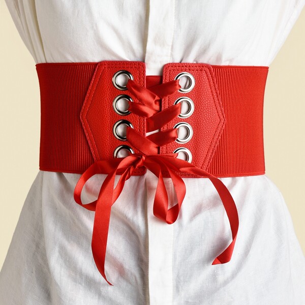 

Lace Up Corset Belt, Red