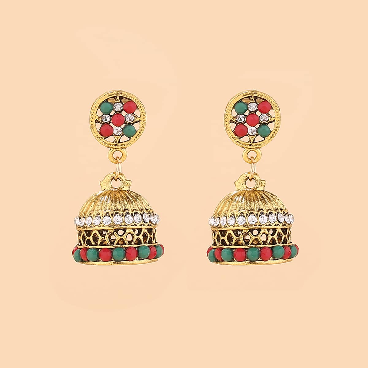 

Jhumka Rhinestone Decor Drop Earrings, Multicolor