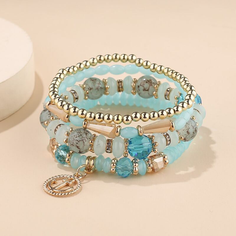 

4pcs Anchor Charm Beaded Bracelet, Multicolor
