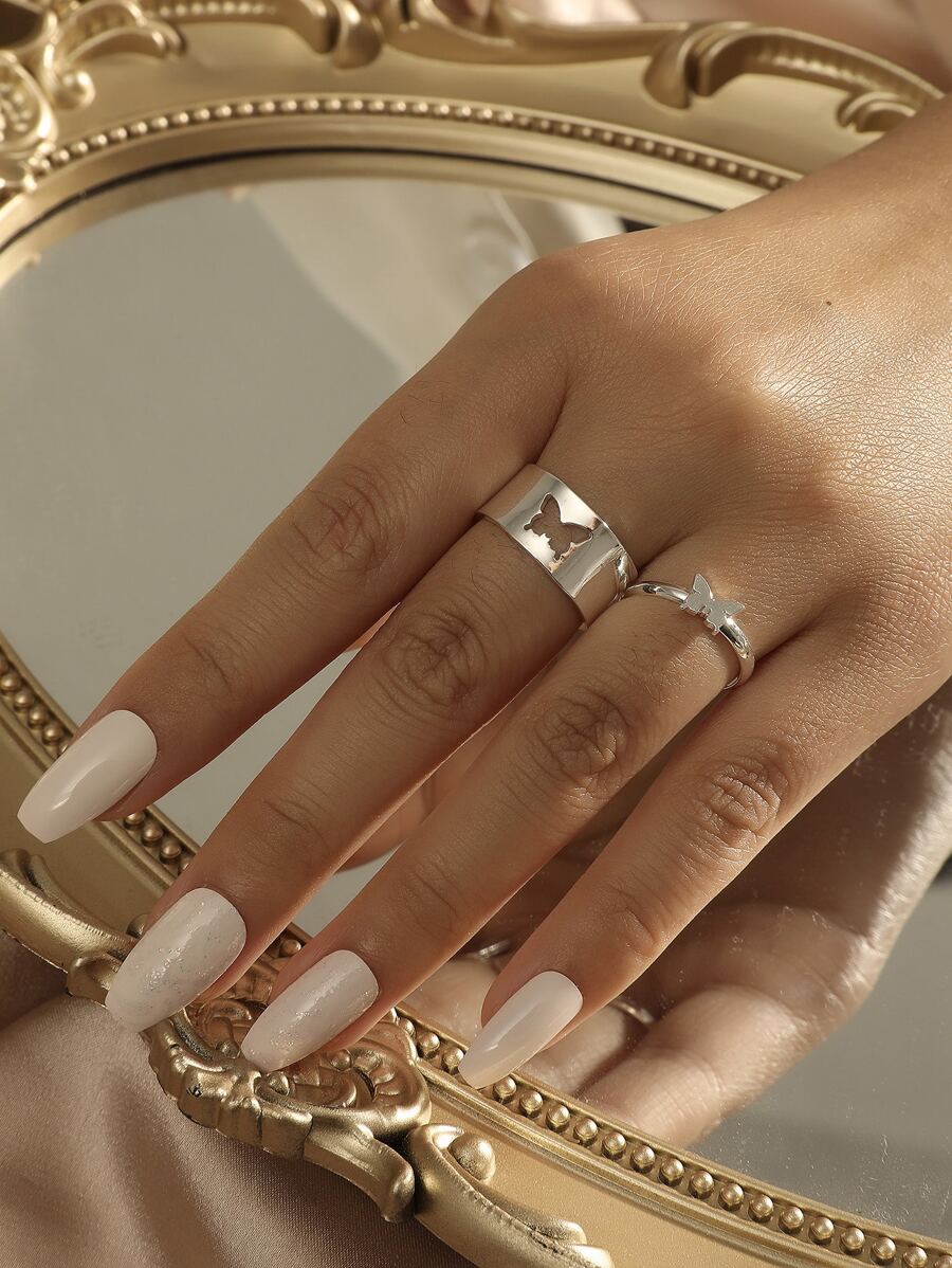 2pcs Butterfly Decor Ring - Silver - View 1