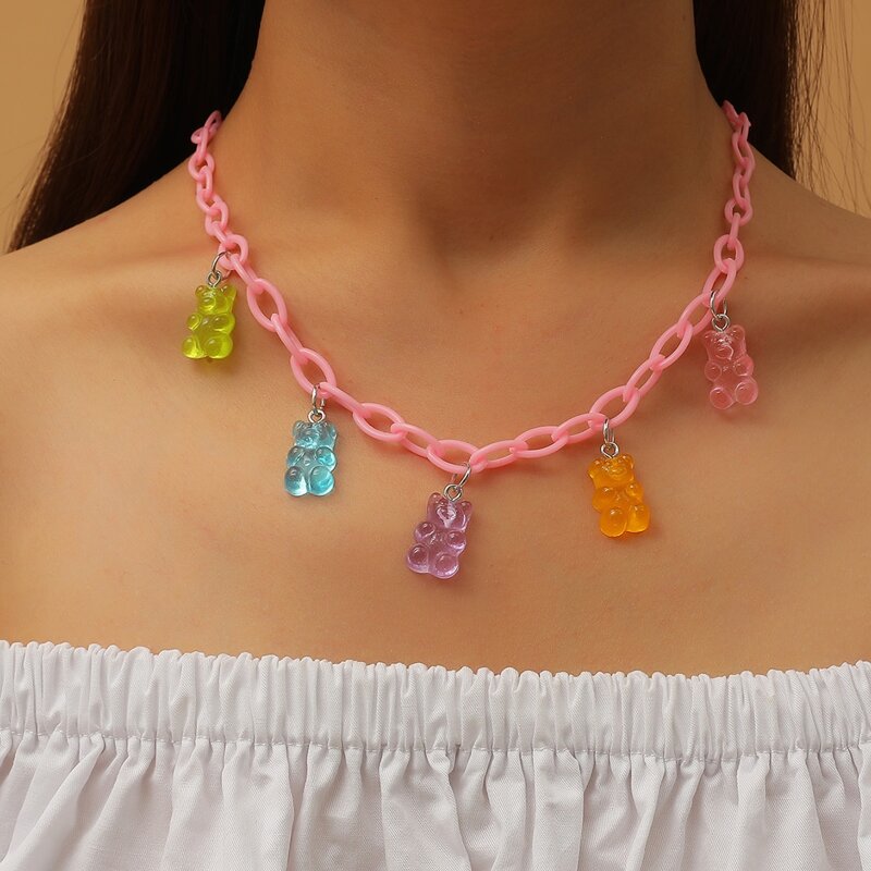 

Bear Charm Necklace, Multicolor