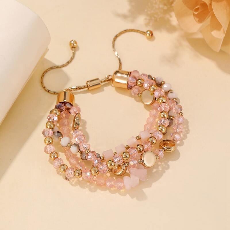 

Beaded Layered Bracelet, Pink