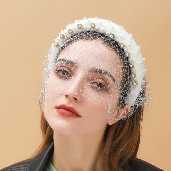 

Faux Pearl & Net Decor Hair Hoop, White