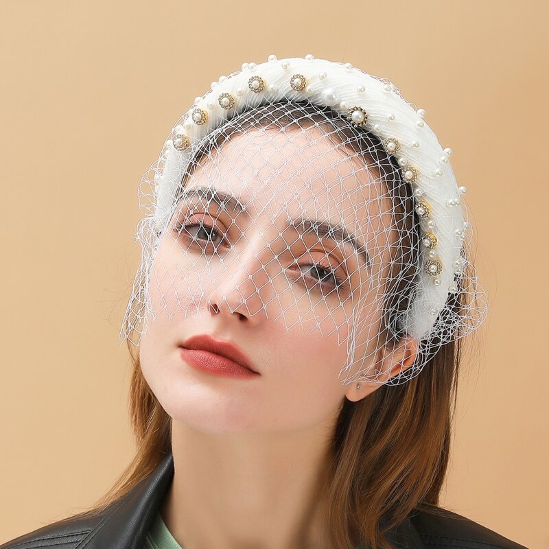 

Faux Pearl & Net Decor Hair Hoop, White