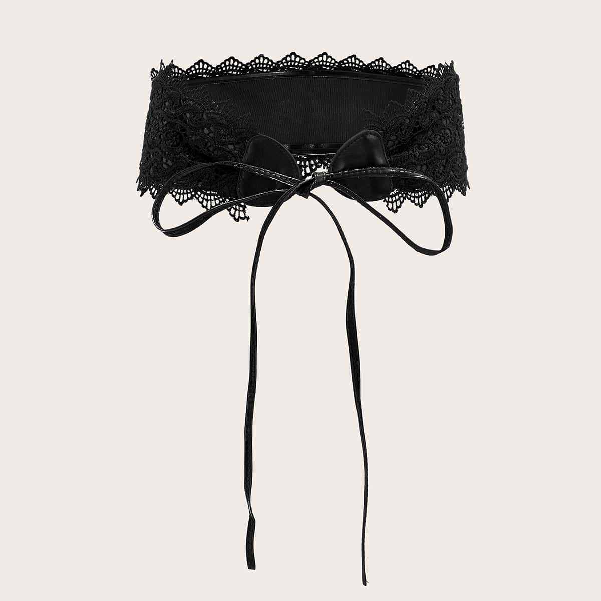 

Floral Lace Obi Belt, Black