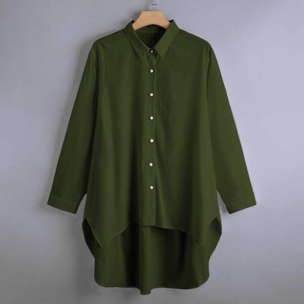

Plus Pearls Button Front High Low Hem Blouse, Army green