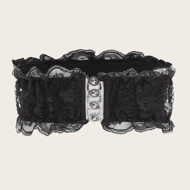 

Floral Lace Wide Belt, Black