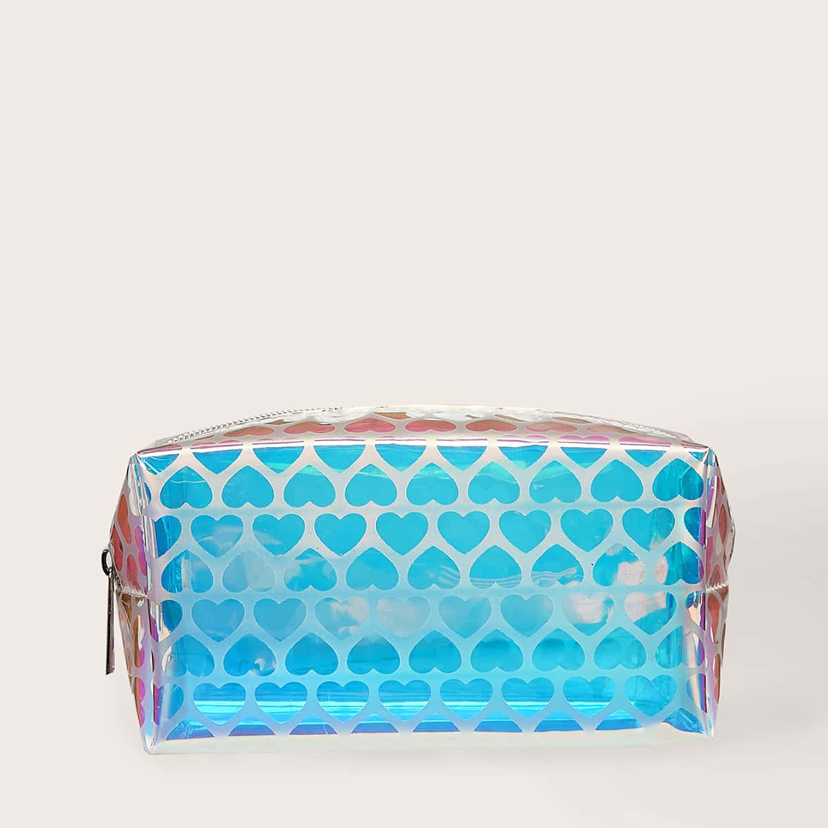 

Holographic Heart Print Makeup Bag, Multicolor