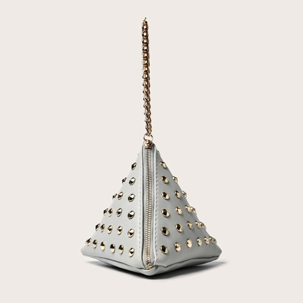

Studded Decor Pyramid Bag, Grey
