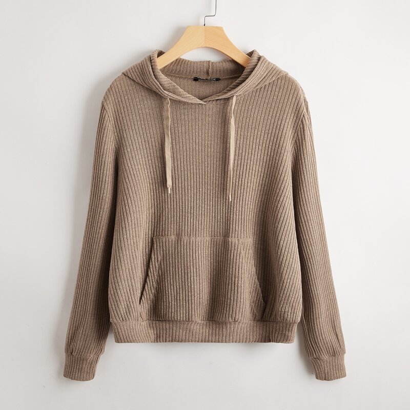 

Kangaroo Pocket Drawstring Hooded Sweatshirt, Mocha brown