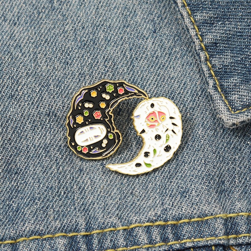 

2pcs Yin & Yang Design Brooch, Multicolor