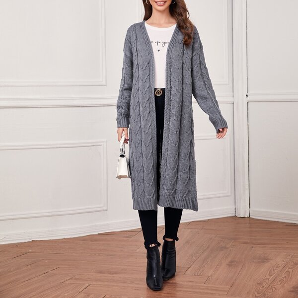 

Drop Shoulder Open Front Cardigan, Grey