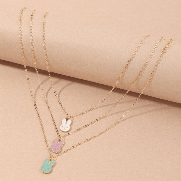 

3pcs Toddler Girls Rabbit Charm Necklace, Multicolor