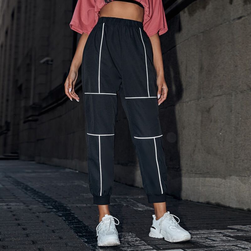 

Reflective Contrast Piping Joggers, Black