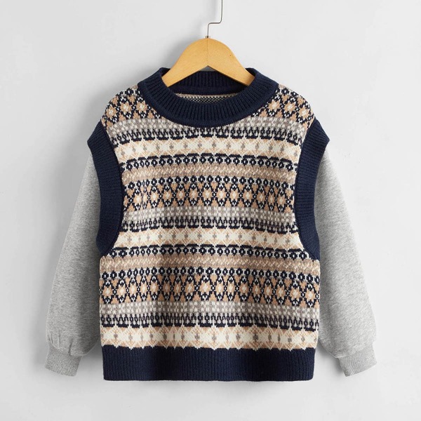 

Boys Geo Pattern 2 In 1 Sweater, Multicolor