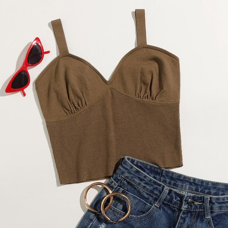 

Solid Slim Cami Knit Top, Mocha brown