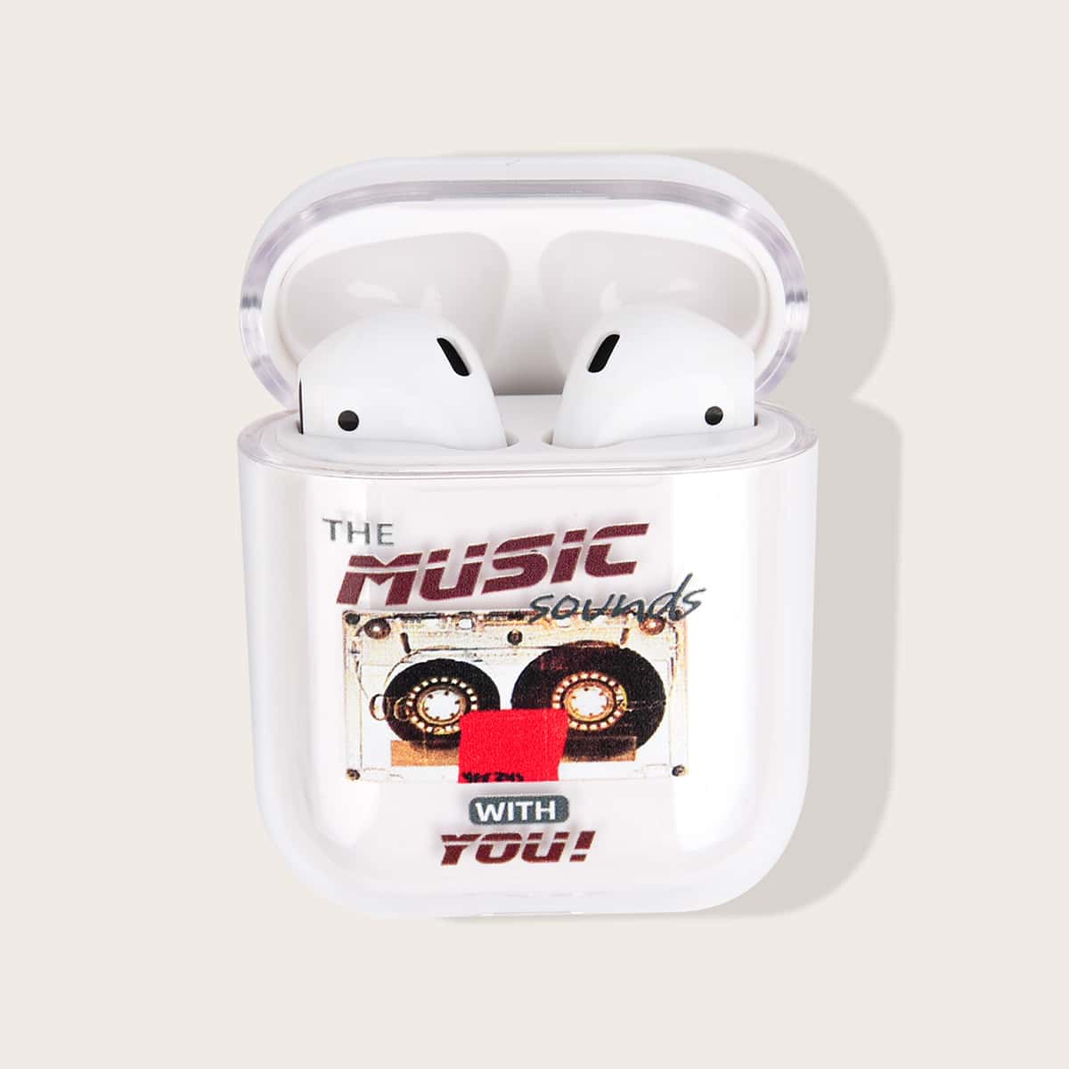 

Audio Tape & Letter Graphic Transparent AirPods Case, Clear