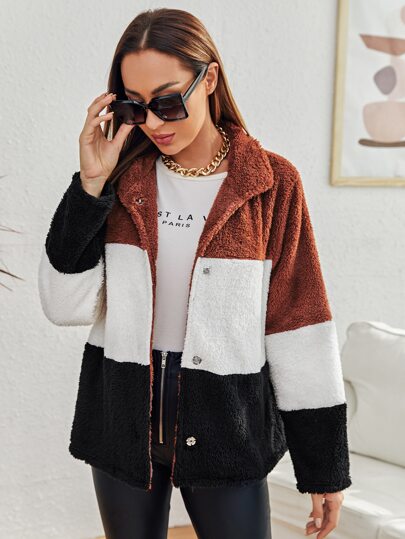 Color Block Teddy Coat