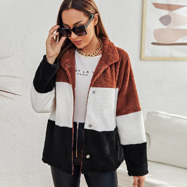 

Color Block Teddy Coat, Multicolor