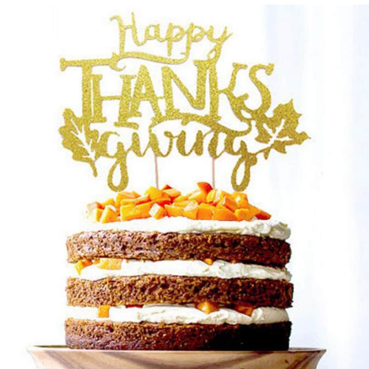 

1pc Thanksgiving Decorative Cake Topper, Gold
