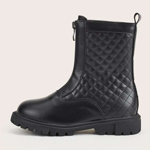 

Toddler Girls Zip Front Quilted Ankle Boots, Black