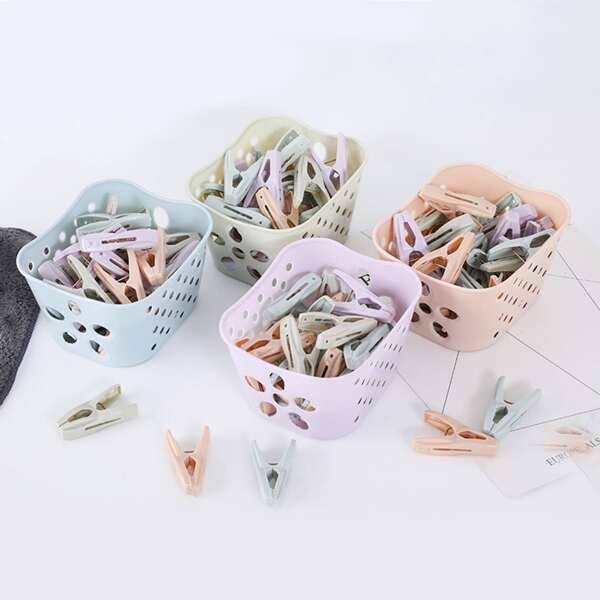 

24pcs Random Color Clothespin With Basket, Multicolor