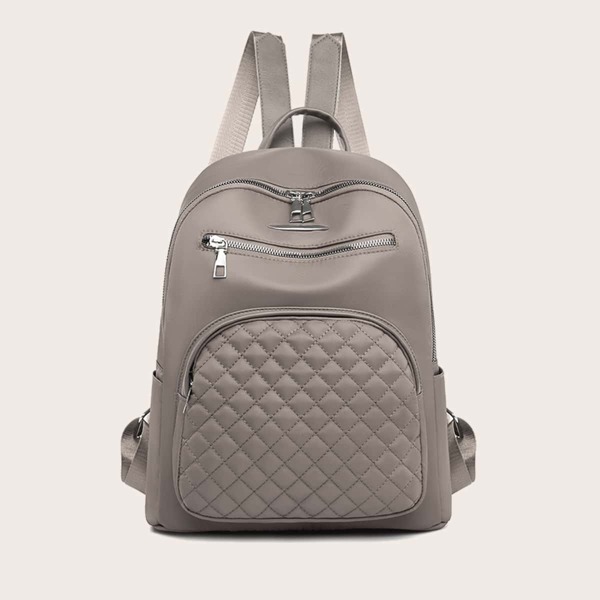 

Quilted Double Zipper Detail Backpack, Khaki