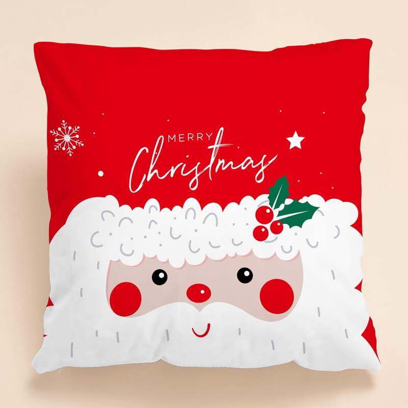 

Christmas Print Cushion Cover Without Filler, Red and white
