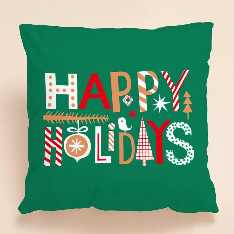 

Christmas Letter Print Cushion Cover Without Filler, Green