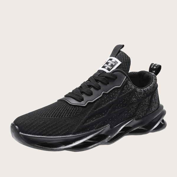 

Men Lace-up Front Knit Chunky Sneakers, Black