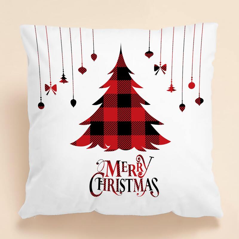 

Christmas Tree Cushion Cover Without Filler, Red and white