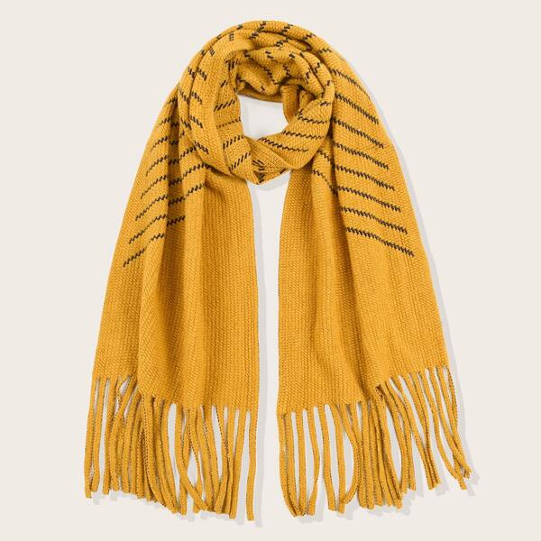 

Knit Fringe Hem Scarf, Yellow