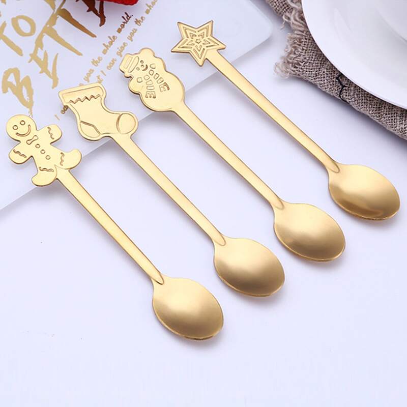 

4pcs Christmas Stainless Steel Spoon, Gold