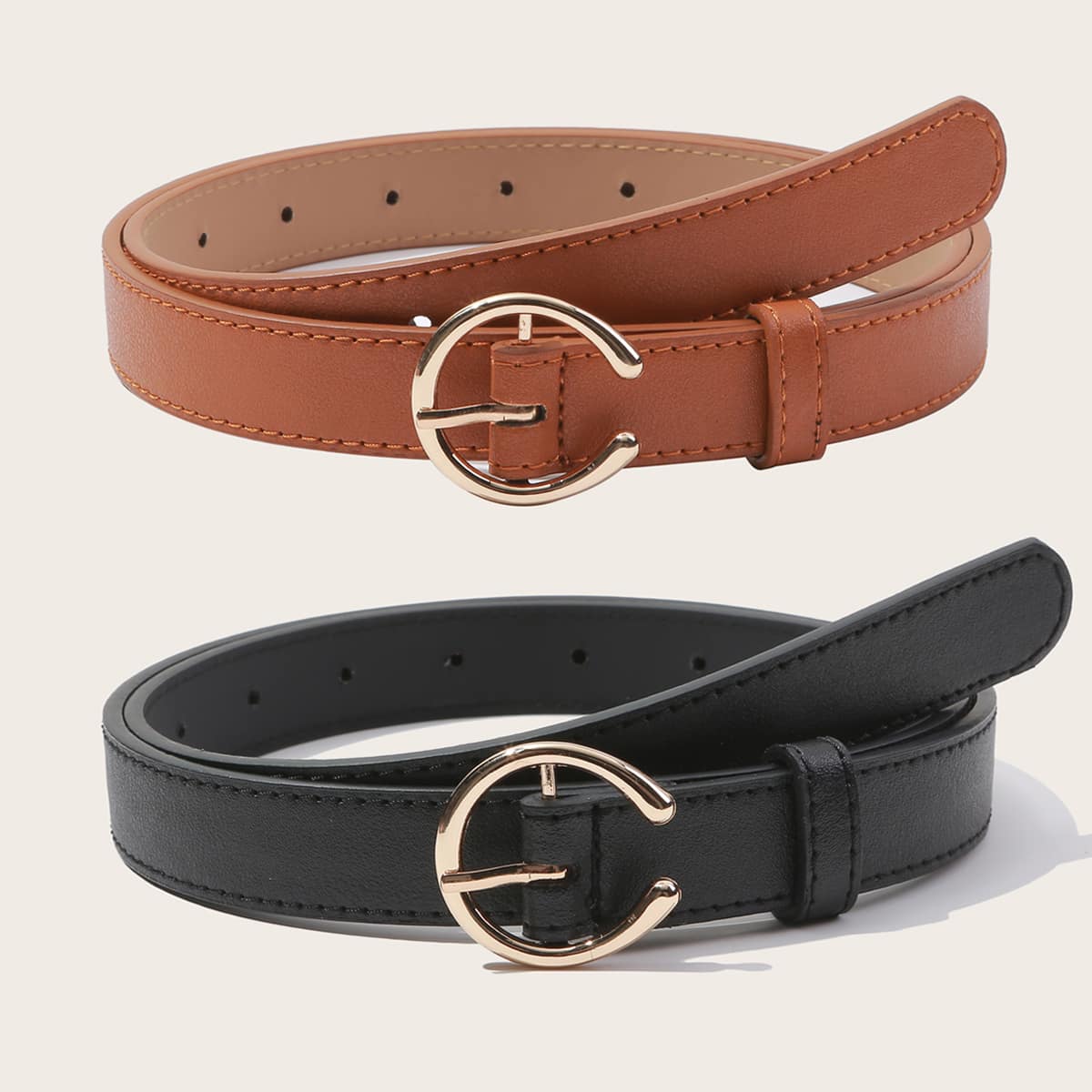 

2pcs Metal Buckle Belt, Multicolor