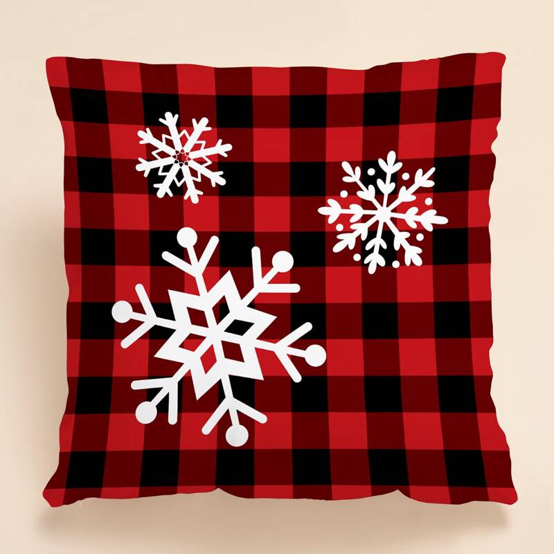 

Snowflake & Plaid Print Cushion Cover Without Filler, Multicolor