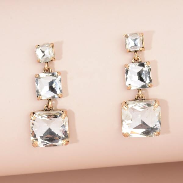 

Rhinestone Geo Drop Earrings, White