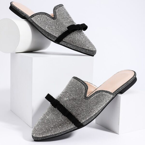 

Bow Decor Rhinestone Flat Mules, Black