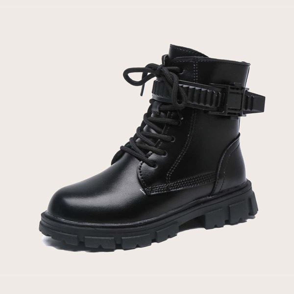 

Girls Lace-up Front Combat Boots, Black