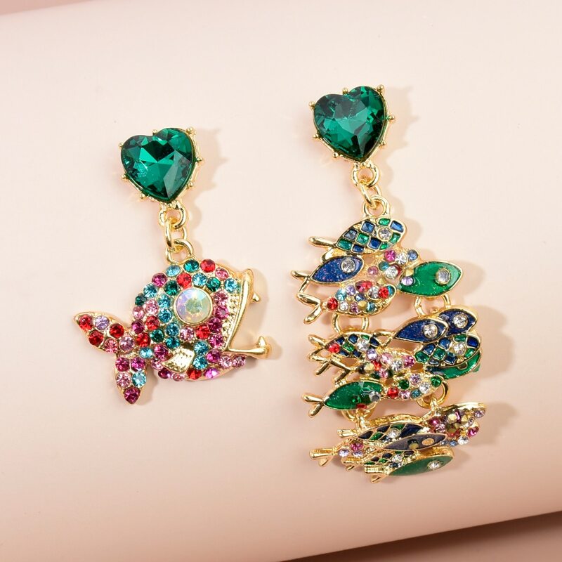 

Rhinestone Fish Drop Earrings, Green