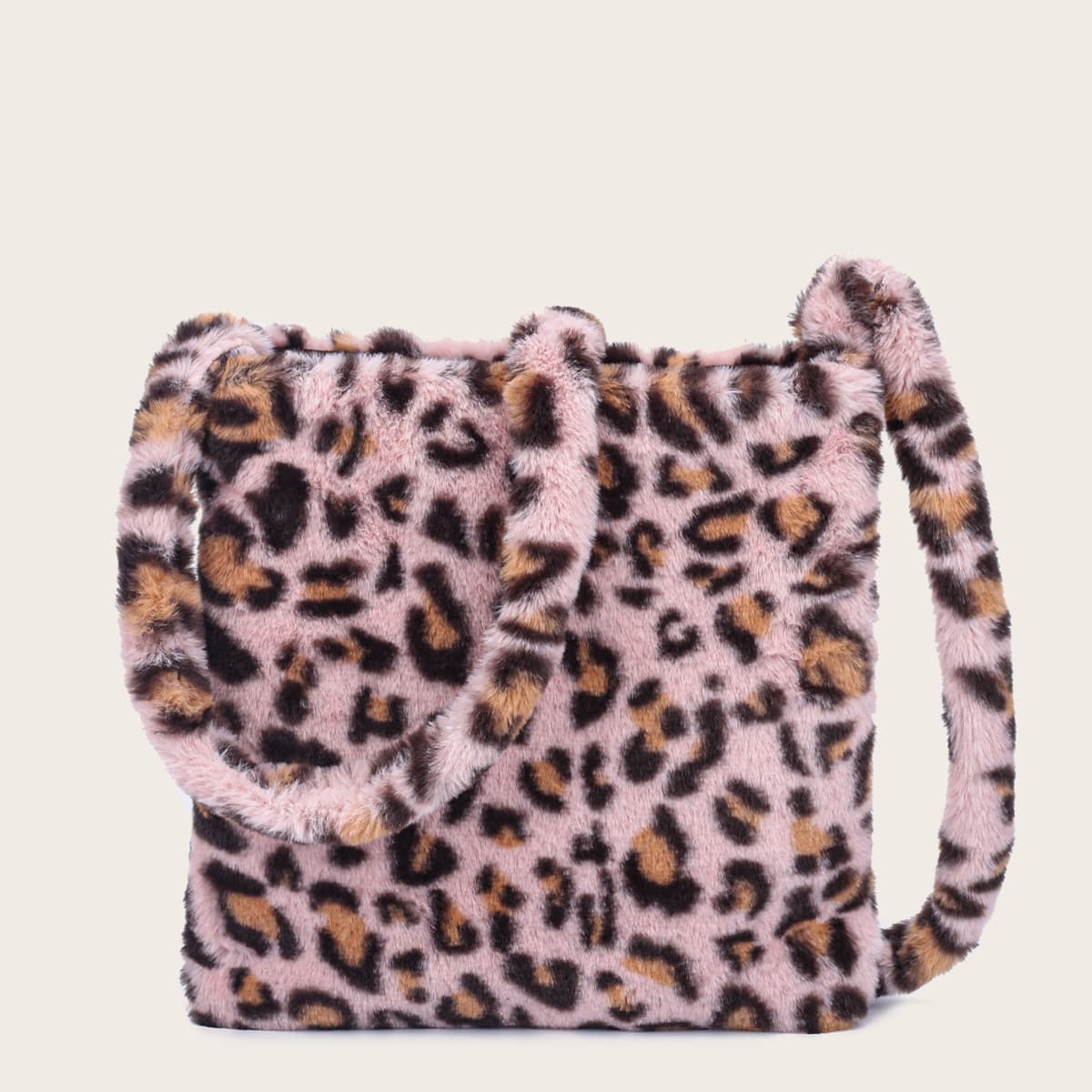 

Fluffy Leopard Print Crossbody Bag, Pink