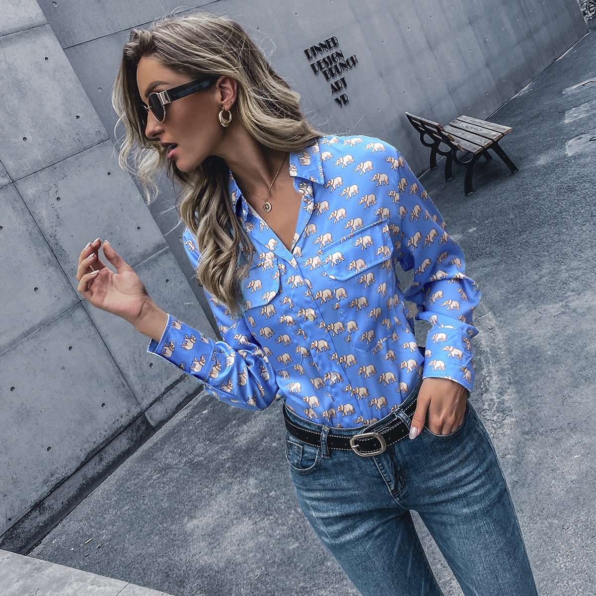 Image of All Over Elephant Print Button Front Blouse