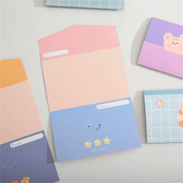 

4sheets Random Cartoon Graphic Message Card, Multicolor