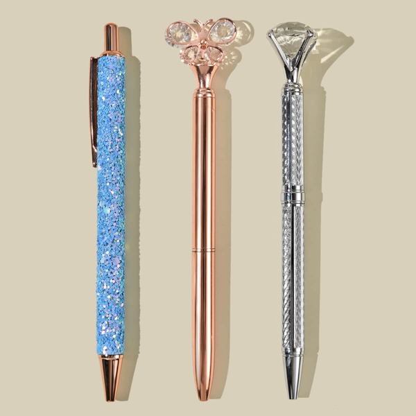 

3pcs Glitter Ballpoint Pen Set, Black