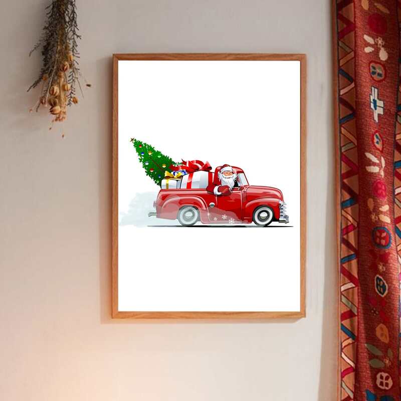 

Christmas Cartoon Graphic Wall Painting Without Frame, White